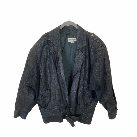 Vintage Split End Ltd Women's Black Funky 80s Shoulder Pad Bomber Jacket Size M